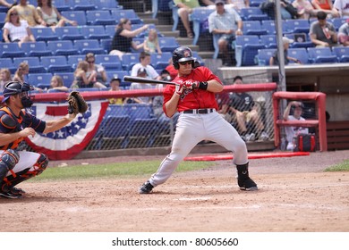 BINGHAMTON, NY - JULY 7: Portland Sea Dogs Batter Tim Federowicz Backs Away From A Pitch In A Game Against The Binghamton Mets At NYSEG Stadium On July 7, 2011 In Binghamton, NY