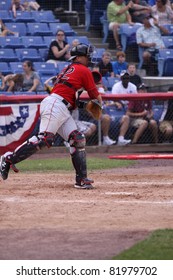 BINGHAMTON, NY - JULY 7: Portland Sea Dogs Catcher Tim Federowicz Throws To Second Base  In A Game Against The Binghamton Mets At NYSEG Stadium On July 7, 2011 In Binghamton, NY