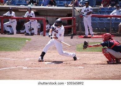 BINGHAMTON, NY - JUNE 14: Binghamton Mets' Zack Wheeler  Swings And Connects Against The Reading Phillies At NYSEG Stadium On June 14, 2012 In Binghamton, NY