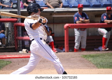 BINGHAMTON, NY - JUNE 14: Binghamton Mets Reese Havens Takes A Big Swing Against The Reading Phillies At NYSEG Stadium On June 14, 2012 In Binghamton, NY