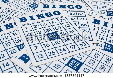 Bingo game cards. Bingo numbers with blue and white background.
