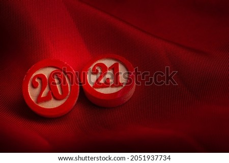 Bingo Numbers 2021  red background and copy space