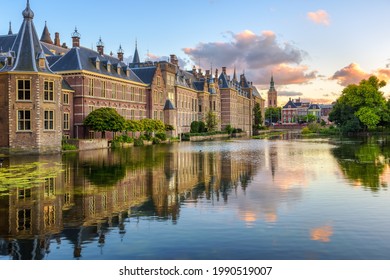 The Binnenhof castle on Hofvijver lake in the Hague city, South Holland, Netherlands is one of the oldest Parliament buildings in the world
