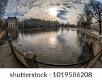 Binnenhof palace, place of Parliament in The Hague, of Netherlands. Fisheye lens