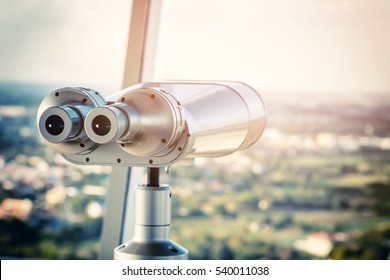 Binocular On The Top Of Building