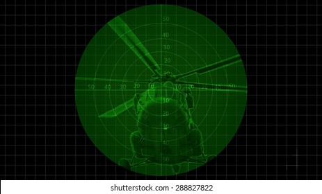 Binocular view of a helicopter,Two part of photograph.One part is war ship close-up and another is maiden software. Then two part is merged in software.