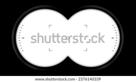 Binoculars point of view with viewfinder (looking through binoculars) isolated on white background, template for your landscapes.