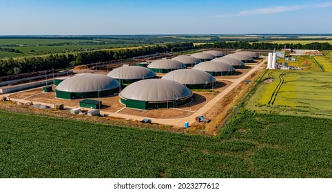 Bio gas factory. Sustainable production of biofuel. Modern plant. Aerial view on the modern biofuel factory. View from above - Shutterstock ID 2023277612