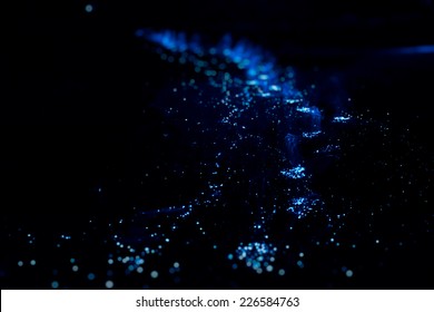 Bio Luminescence. Illumination Of Plankton At Maldives. Many Bright Particles.