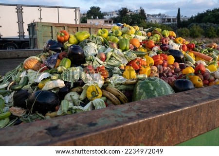 Bio Waste of Expired Vegetables in a huge container, Organic mix in a rubbish bin. Heap of Compost from vegetables or food for animals.  [[stock_photo]] © 