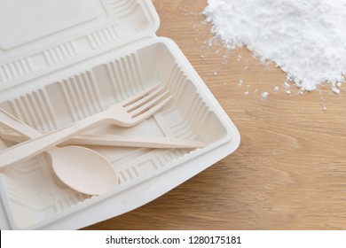 Biodegradable plastic lunch box, spoon and fork made from starch