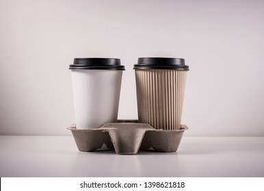 biodegradable white  hot cup cardboard paper with  holder package to go food snack coffee container for take away eco friendly.