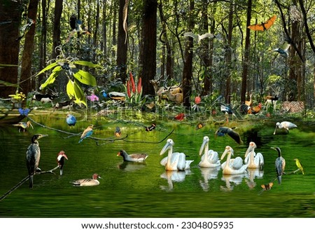 Biodiversity poster of all different animals and birds which compliment each other to maintain a good environment