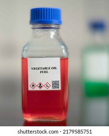 Biofuel In Chemical Lab In Glass Bottle Vegetable Oil Fuel