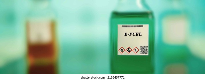 Biofuel In Chemical Lab In Glass Bottle E-Fuel