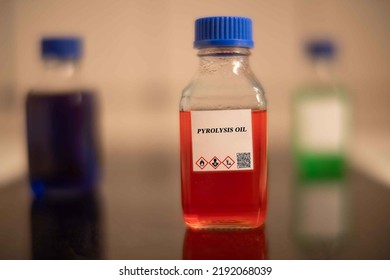 Biofuel In Chemical Lab In Glass Bottle Pyrolysis Oil