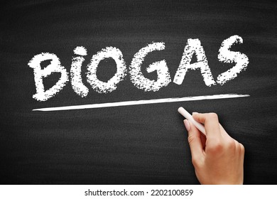 Biogas Is A Mixture Of Gases, Primarily Consisting Of Methane, Carbon Dioxide And Hydrogen Sulphide, Text Concept On Blackboard