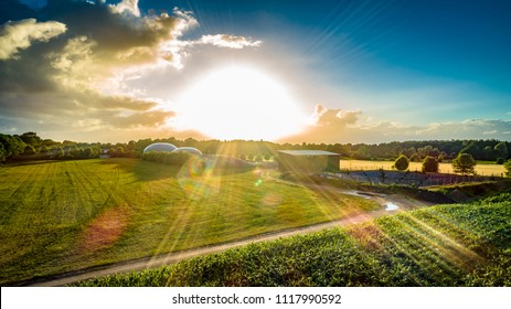 Biogas plant and corn field landscape