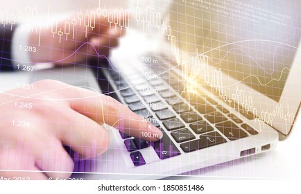 Bioinformatics concept, laptop computer with illustration