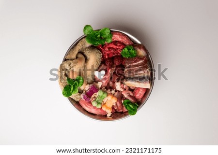 Biologically Appropriate Raw Food B.A.R.F. Premium Raw PetFood for Cats and Dogs. natural raw dog food in bowl.  [[stock_photo]] © 