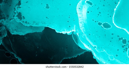 Biology Background. Turquoise Microscope Fluid. Cosmic Splash. Liquid Artwork With Space Effect. Macro Human Body Render. Black Aquarelle Pattern. Blue Biology Background.