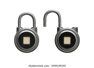 Biometric Fingerprint Padlock In Two Conditions - Locked And Unlocked In Clipart