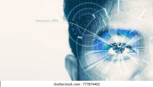 Biometric retina security scan concept. Panoramic format