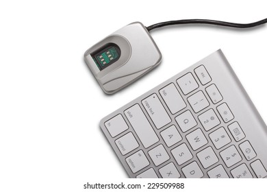 Biometrics concept - fingerprint scanner and a keyboard isolated on a white background - Powered by Shutterstock