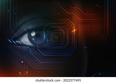 Biometrics digital transformation with futuristic microchip remixed media