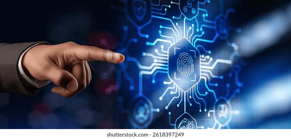 Biometrics Fingerprint concept. Biometrics security with digital interface.
