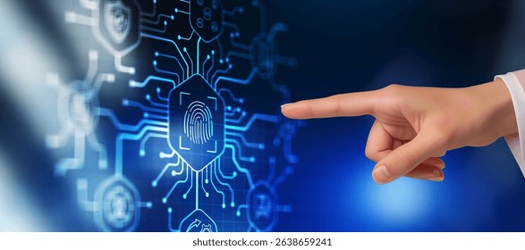 Biometrics Fingerprint concept. Biometrics security with digital interface.