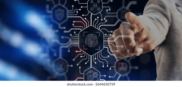 Biometrics Fingerprint concept. Biometrics security with digital interface.