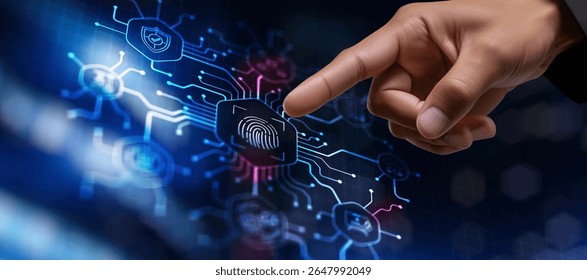 Biometrics Fingerprint concept. Biometrics security with digital interface.