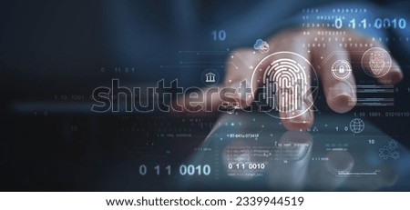 Biometrics security system. Woman using fingerprint identification to access personal financial data on mobile phone, mobile banking app. biometrics cyber security, technology against digital crime