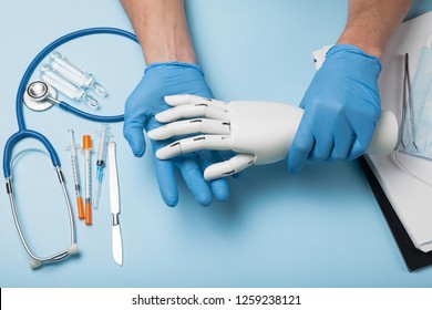 Bionic Medical Hand Prosthesis. Amputation Of Arm.