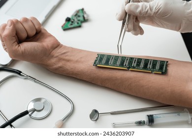 Bionic microchip inside human body - future technology and cybernetics concept.