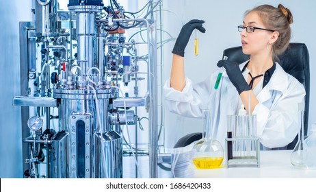 Bioreactor. Cultivation Of Microorganisms In The Bioreactor. Laboratory Fermenter. Microbial Fermentation. The Creation Of Drugs. Microbiology. Biotech Industry. Pharmacology.