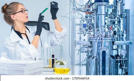 Bioreactor. Cultivation Of Microorganisms In The Bioreactor. Laboratory Fermenter. Microbial Fermentation. The Creation Of Drugs. Microbiology. Biotech Industry. Pharmacology.