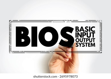 BIOS - Basic Input Output System is firmware used to provide runtime services for operating systems and programs, acronym concept stamp