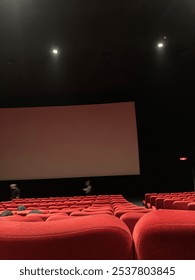 In bioskop theather - West Java 29th October 2024. Red chair in bioskop with blank screen