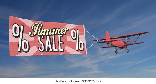 Biplane with advertising banner Summer Sale