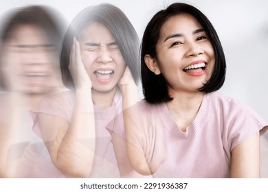 Bipolar Disorder concept with Asian woman's experience with swinging moods and mental health  - Shutterstock ID 2291936387
