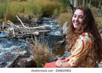 Biracial Samoan Female Enjoying The Fall Forest Outdoors