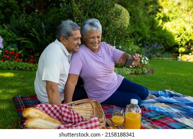 Biracial Senior Woman Taking Selfie Husband Stock Photo 2158188341
