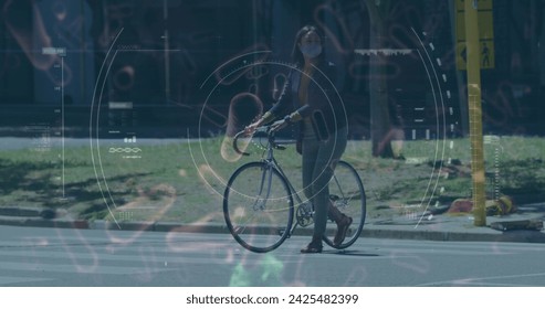 Biracial woman walking with her bicycle outdoors. She appears to be enjoying a sunny day in an urban setting. - Powered by Shutterstock