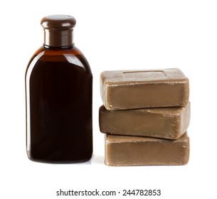 Birch Coal Tar Soap And Shampoo Isolated On White