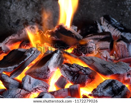 The birch coals burn with a bright flame