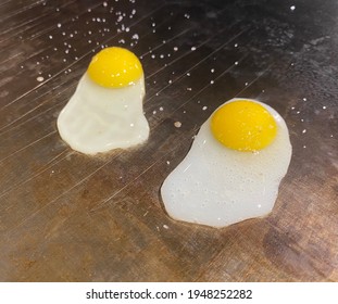 Bird Egg Sunny Side Up On The Teppanyaki Plate