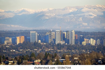 Bird Eye View Of Booming Downtown Of Bellevue, Washington State