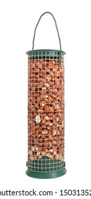 Bird Feeder Full Of Peanuts, Isolated On A White Background